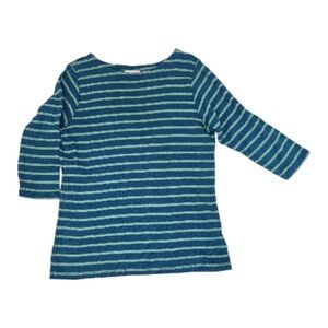L.L. Bean Striped 3/4 Sleeve Top Teal Mint Green Casual Women's Retro Women's LG